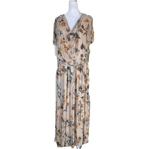 Alexa B Nites Maxi Dress Floral Soft Mesh, Short Sleeves, Rhinestone Belt Sz 18W